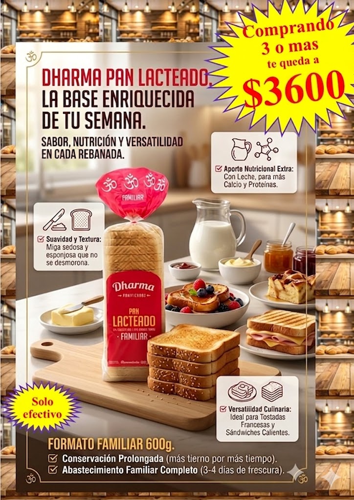 PAN LACTEADO FAMILIAR DHARMA 600 grs GRANDE